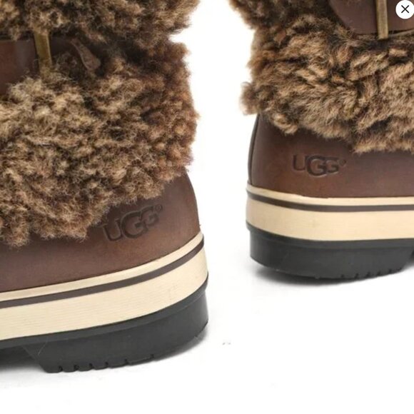 UGG Australia Lilyan Leather Shearling Fur Winter Boots Brown Waterproof - Picture 11 of 12